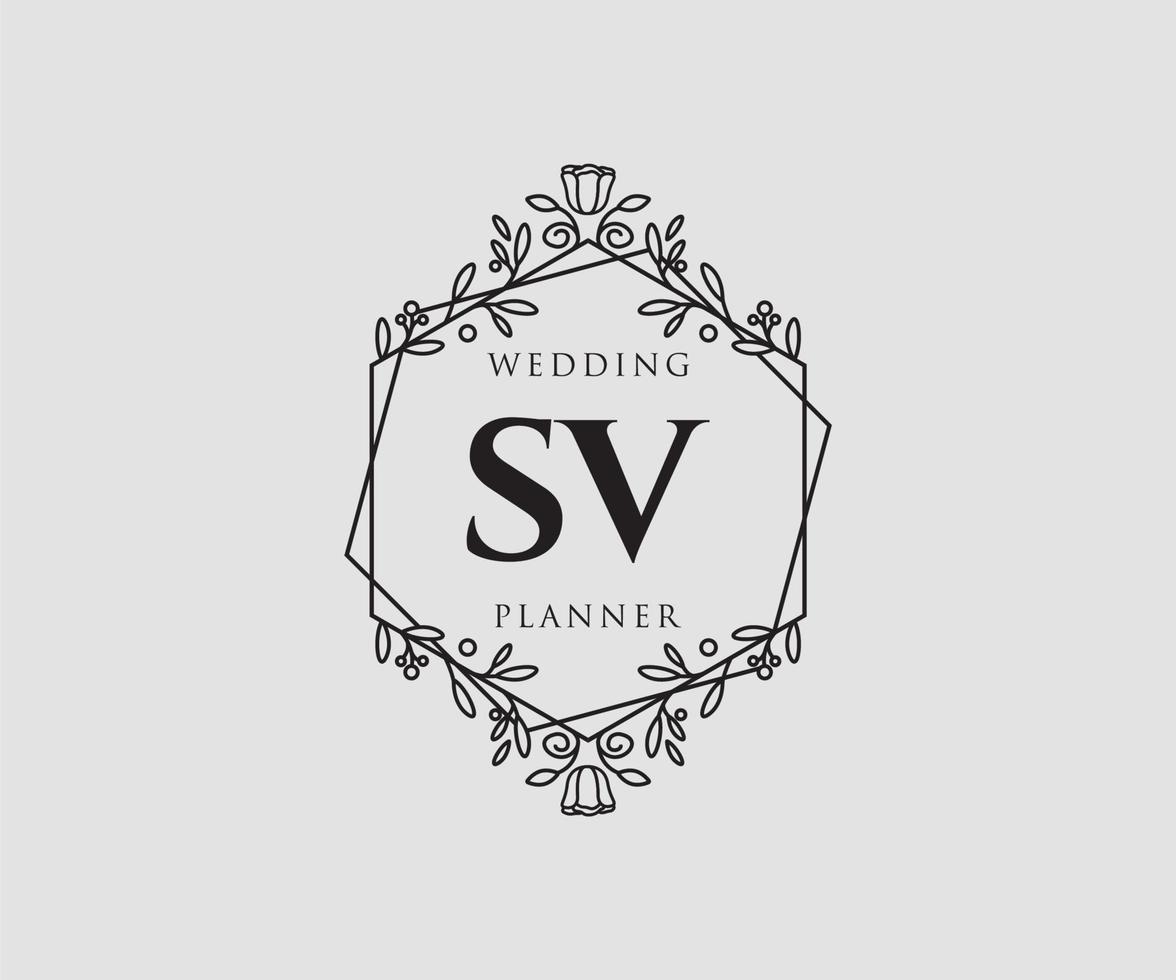 sv initialen brief hochzeitsmonogramm logos sammlung, handgezeichnete moderne minimalistische und florale vorlagen für einladungskarten, save the date, elegante identität für restaurant, boutique, café im vektor