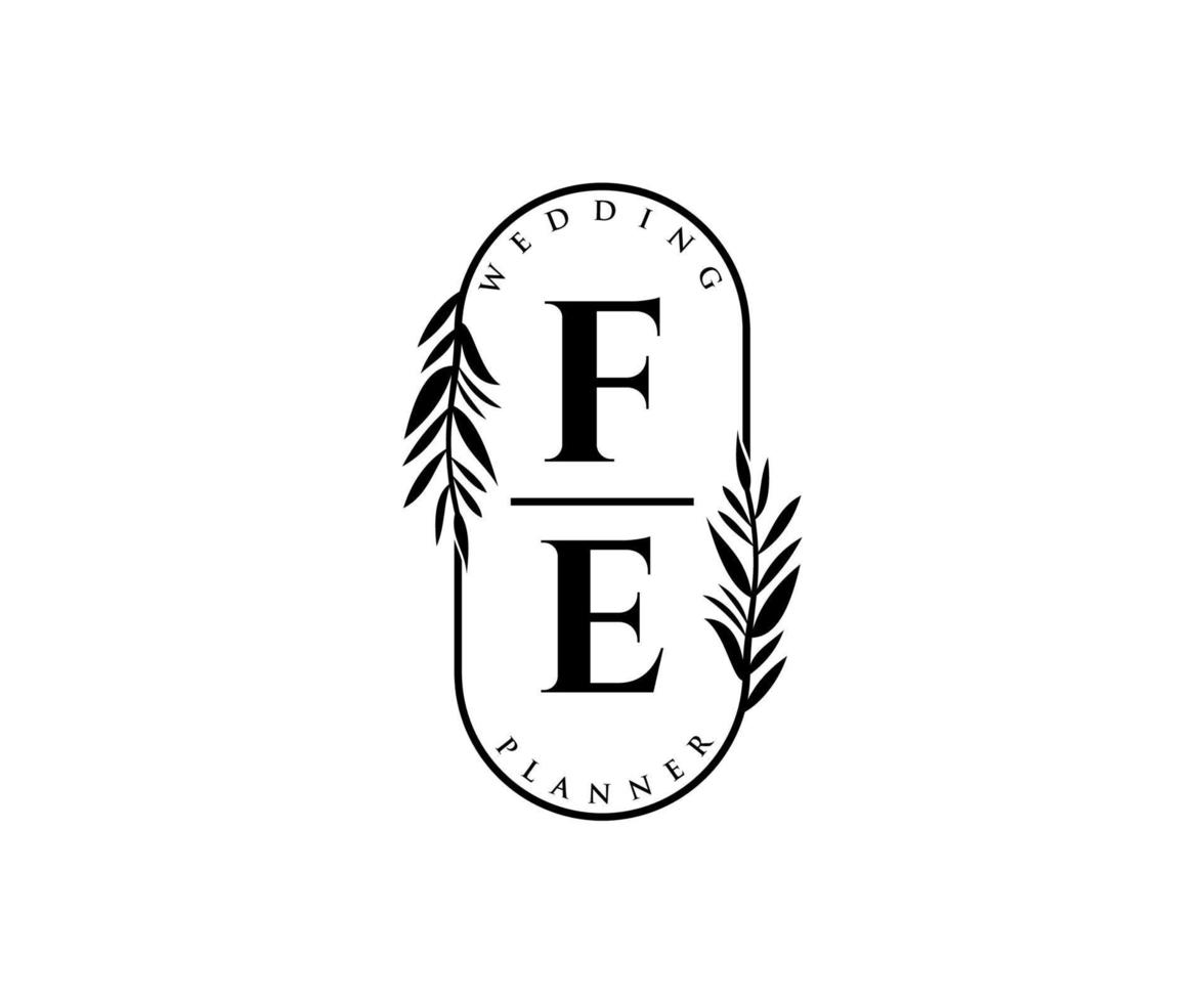 fe initialen brief hochzeitsmonogramm logos sammlung, handgezeichnete moderne minimalistische und florale vorlagen für einladungskarten, save the date, elegante identität für restaurant, boutique, café im vektor