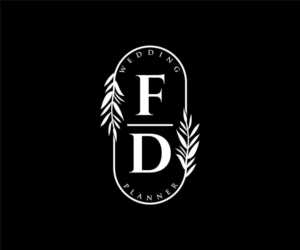 fd initialen brief hochzeitsmonogramm logos sammlung, handgezeichnete moderne minimalistische und florale vorlagen für einladungskarten, save the date, elegante identität für restaurant, boutique, café im vektor