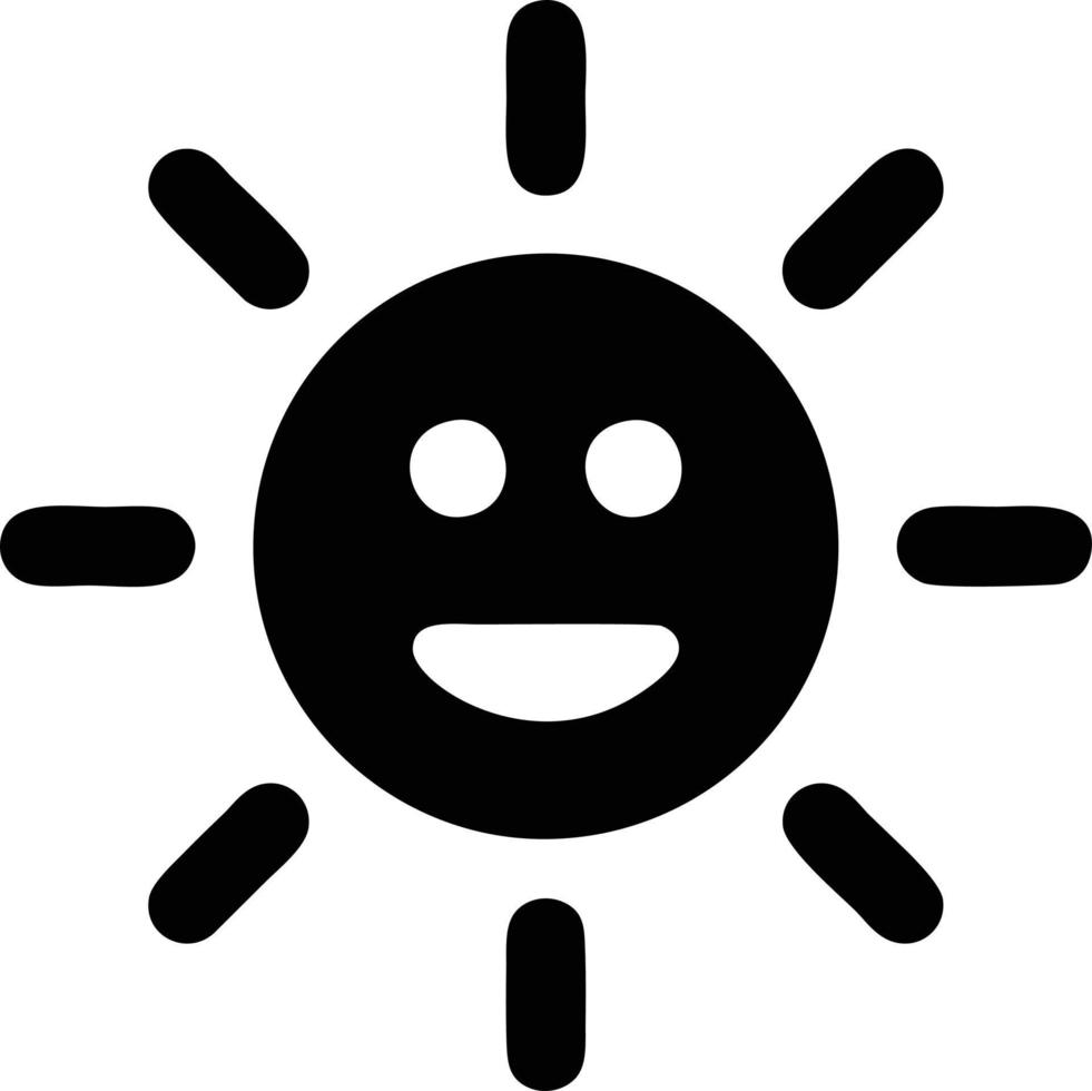 Sonnensymbol auf weißem Hintergrund, Illustration des Sonnensymbolsymbols in Schwarz auf weißem Hintergrund vektor