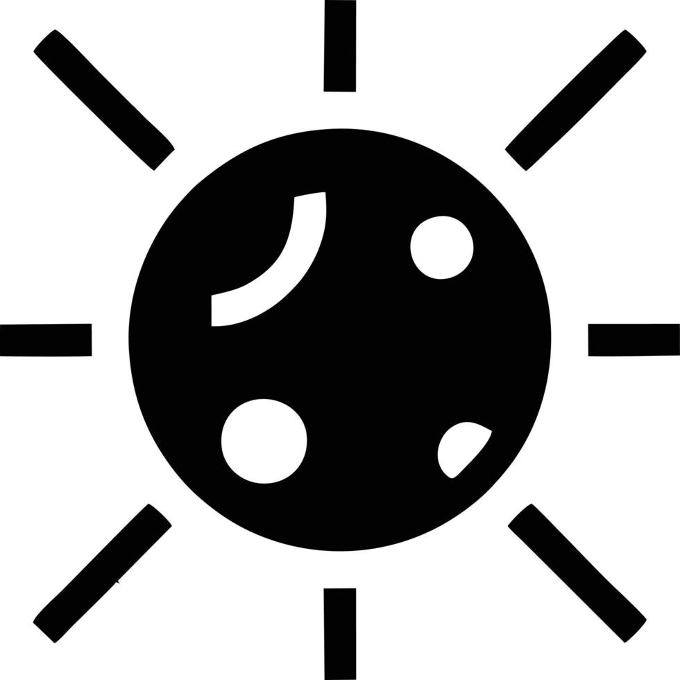 Sonnensymbol auf weißem Hintergrund, Illustration des Sonnensymbolsymbols in Schwarz auf weißem Hintergrund vektor