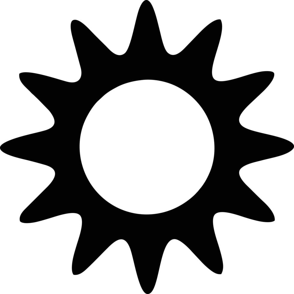 Sonnensymbol auf weißem Hintergrund, Illustration des Sonnensymbolsymbols in Schwarz auf weißem Hintergrund vektor