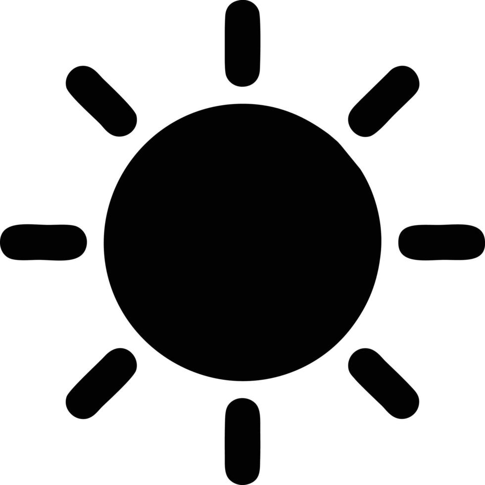 Sonnensymbol auf weißem Hintergrund, Illustration des Sonnensymbolsymbols in Schwarz auf weißem Hintergrund vektor