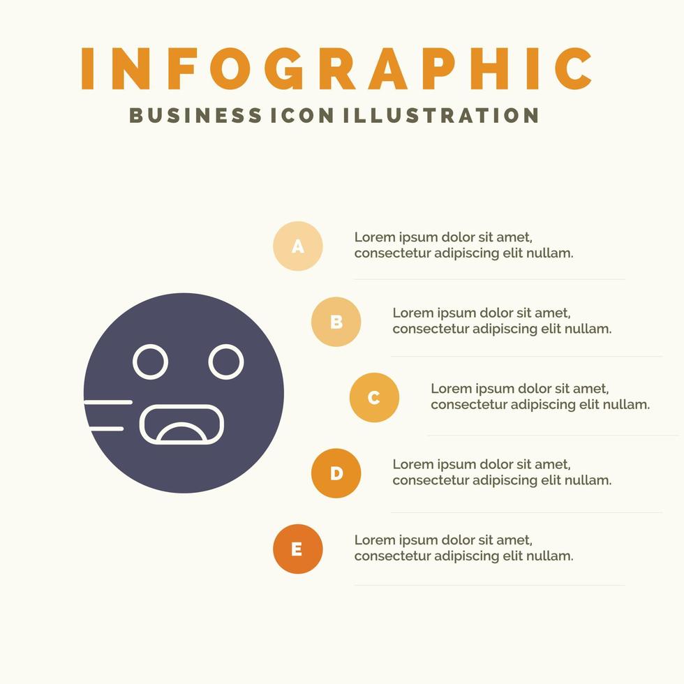 Emojis Emoticon hungrig Schule festes Symbol Infografiken 5 Schritte Präsentationshintergrund vektor