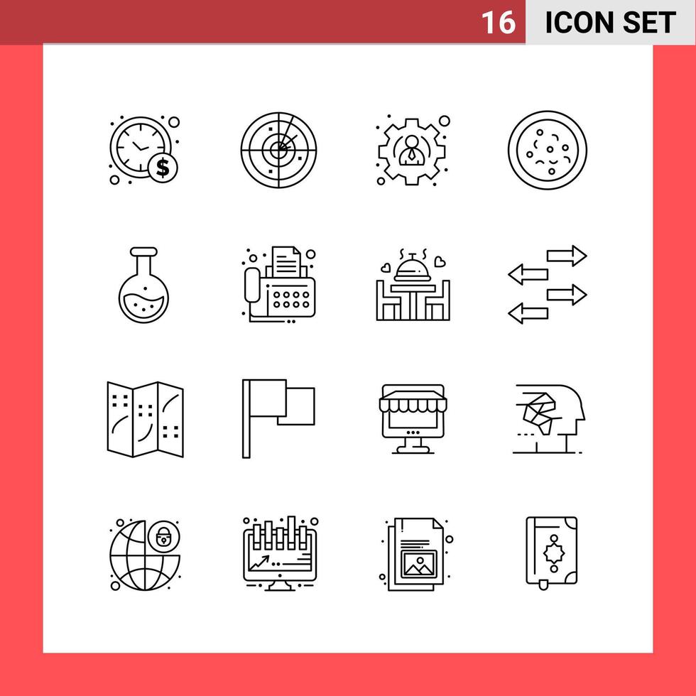 16 Icon Pack Line Style Umrisssymbole auf weißem Hintergrund einfache Zeichen für die allgemeine Gestaltung kreativer schwarzer Icon-Vektor-Hintergrund vektor