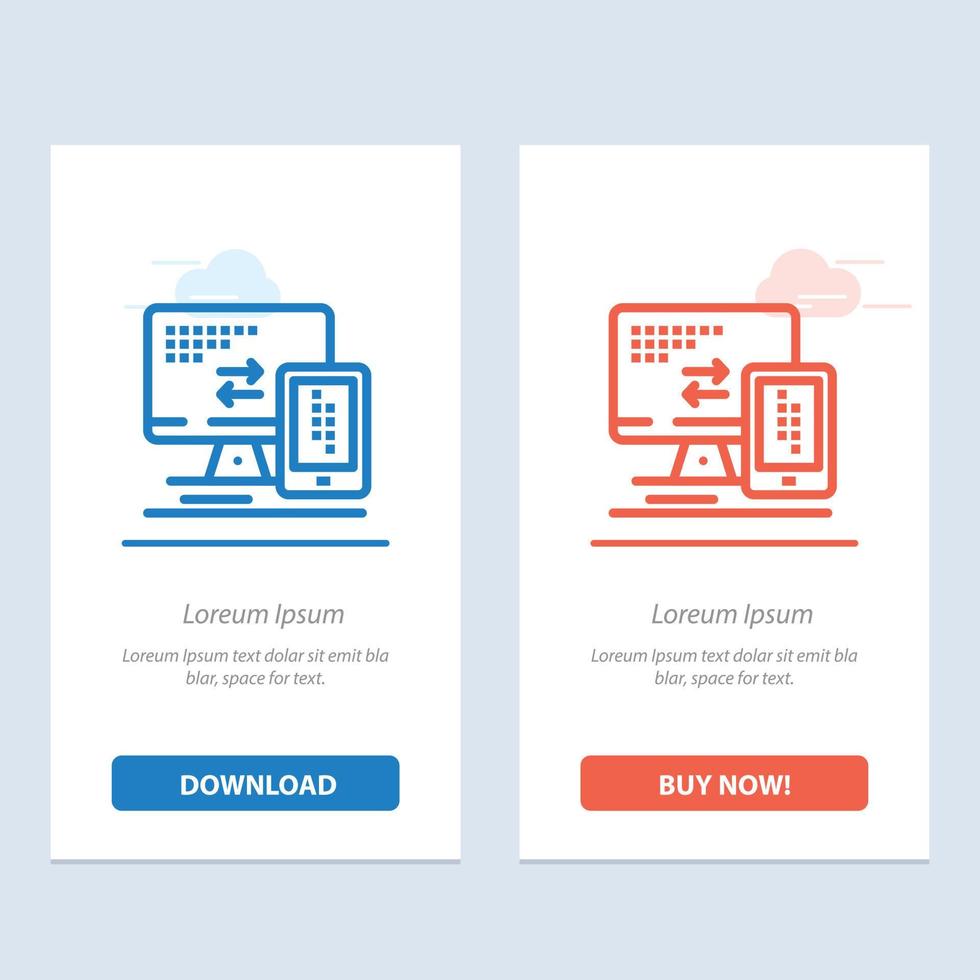 Computermonitor Mobilzelle Blau und Rot Jetzt herunterladen und kaufen Web-Widget-Kartenvorlage vektor