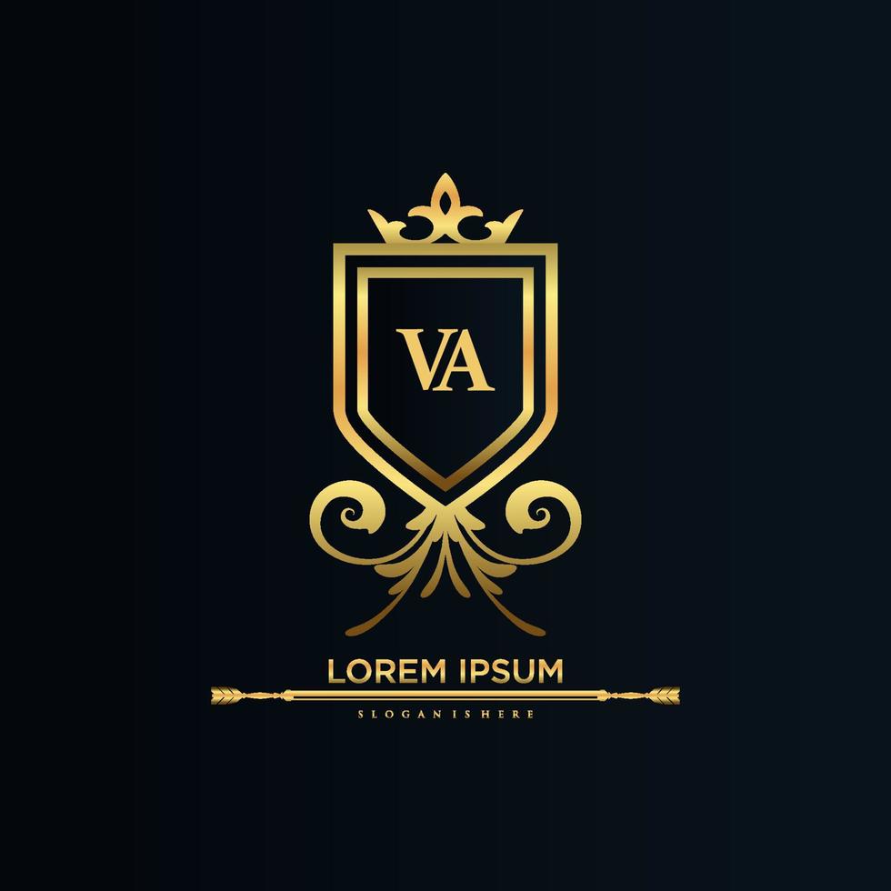 va brev första med kunglig mall.elegant med krona logotyp vektor, kreativ text logotyp vektor illustration.