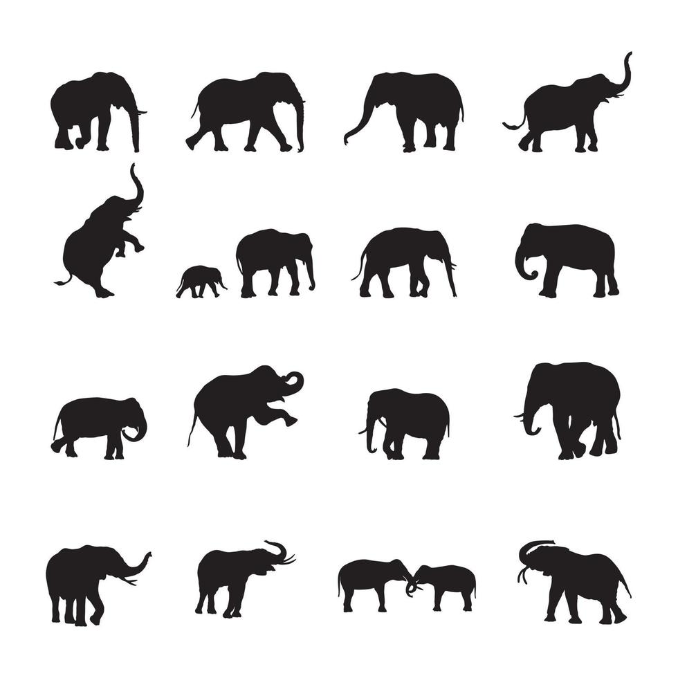 elefant silhuetter, elefant silhuett samling. vektor