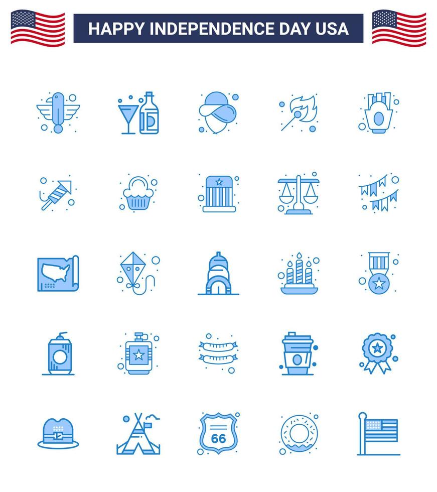 25 blaue Zeichen für USA-Unabhängigkeitstag-Chips entsprechen Flaschenfeuerhut editierbaren USA-Tag-Vektor-Designelementen vektor