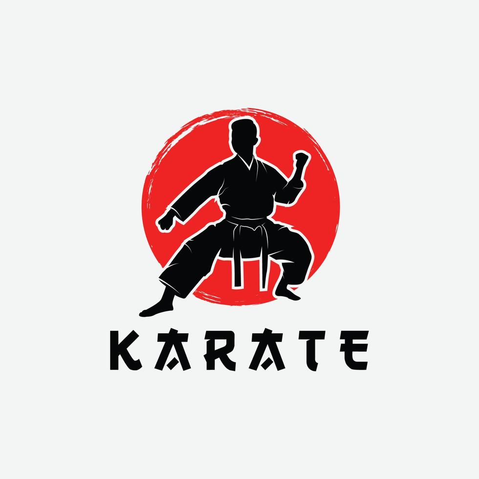 krigisk konst silhuett logotyp vektor illustration. utländsk ord Nedan de objekt betyder karate.