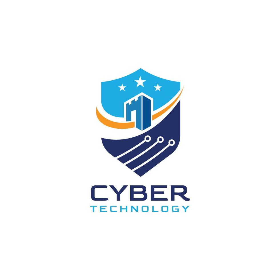 cyber logo fort und schild mit technologiekonzept vektor