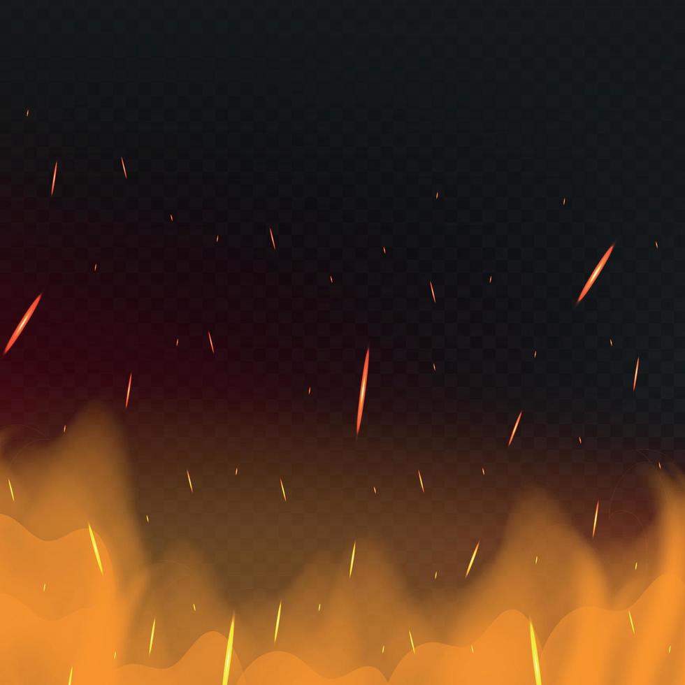 realistisches rot-gelbes Feuer auf dunklem Hintergrund - Vektor