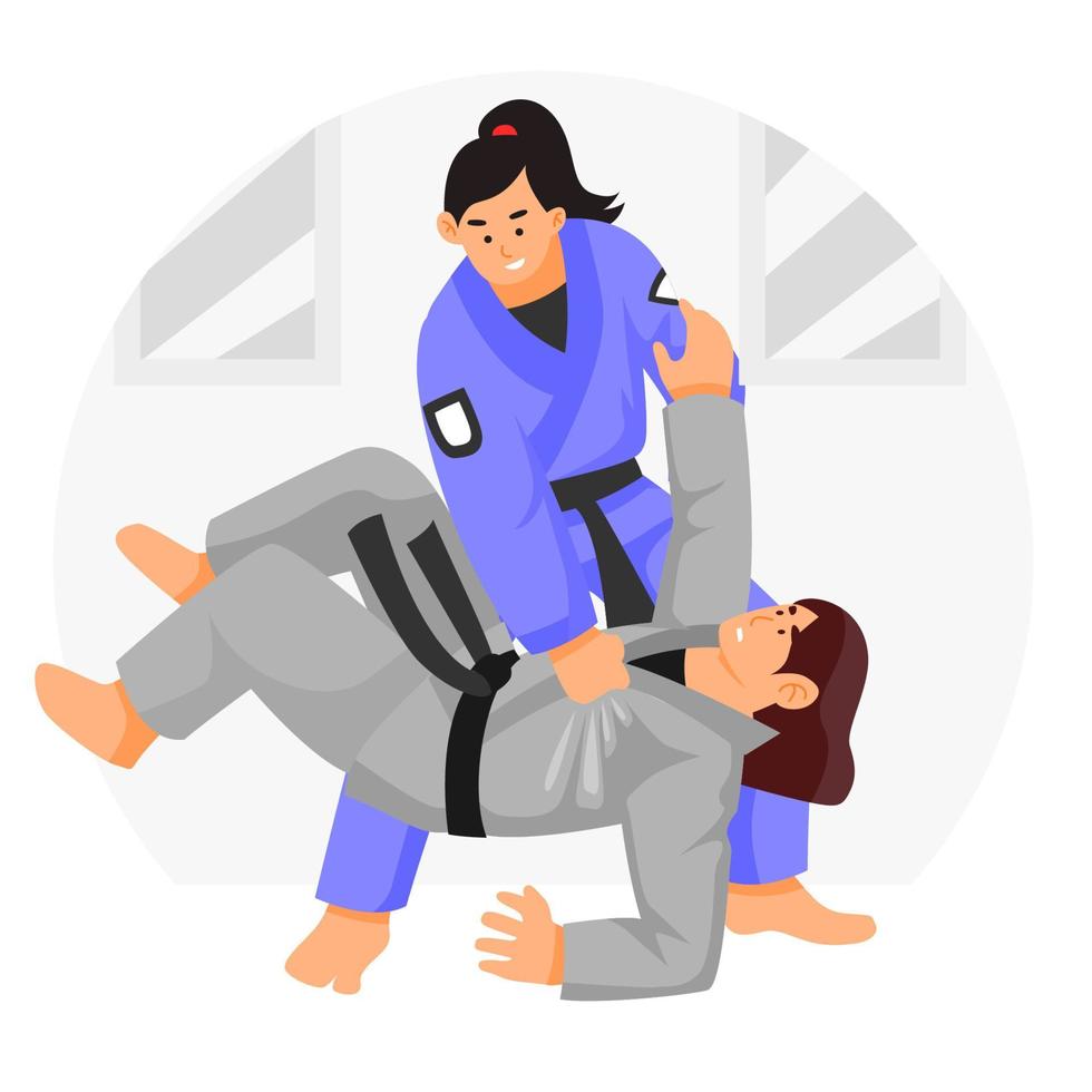kvinna stridande med jiu jitsu sport begrepp vektor