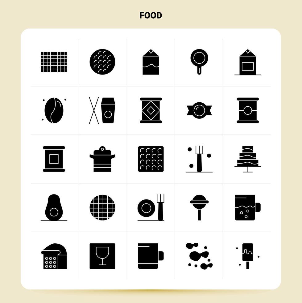 fast 25 mat ikon uppsättning vektor glyf stil design svart ikoner uppsättning webb och mobil företag idéer design vektor illustration