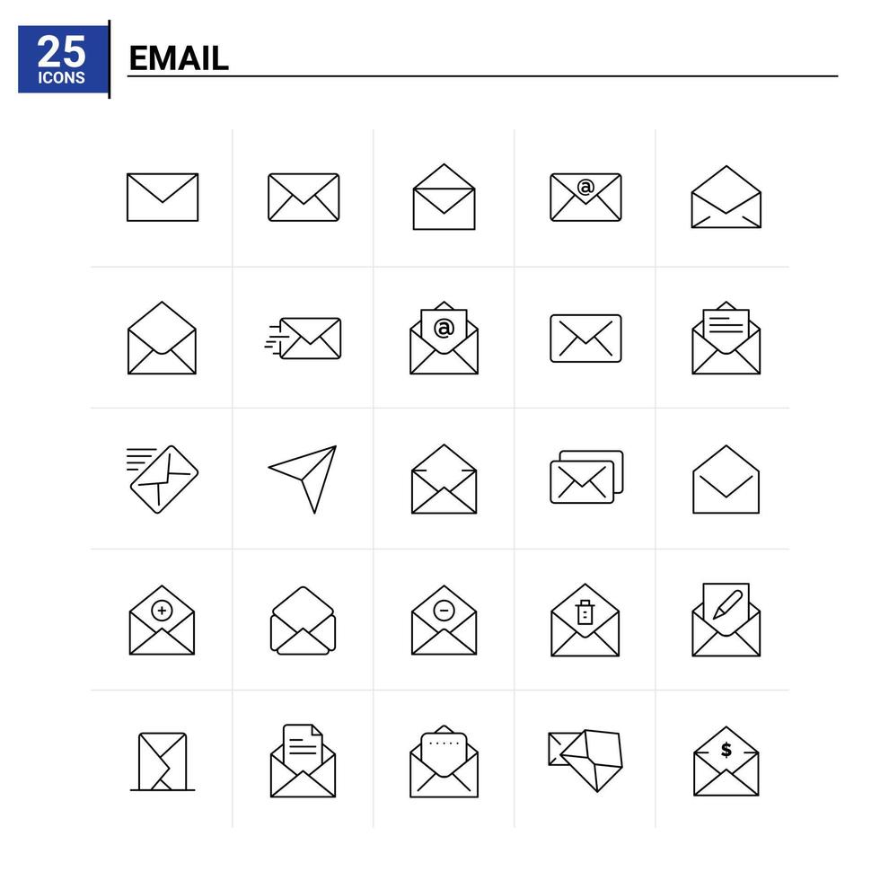 25 E-Mail-Icons setzen Vektorhintergrund vektor