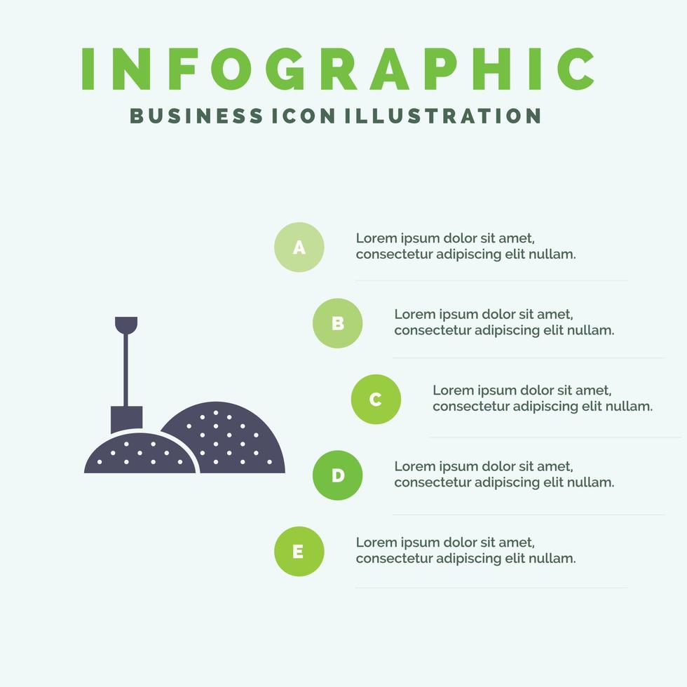 Bau Schaufel Werkzeuge solide Symbol Infografiken 5 Schritte Präsentationshintergrund vektor