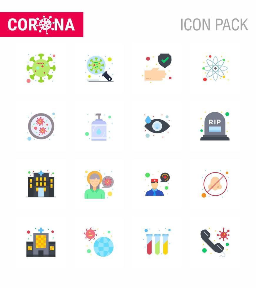 16 Flachfarben-Virenvirus-Corona-Icon-Pack wie Bakterien-Wissenschafts-Virus-Labor Sicheres Virus-Coronavirus 2019nov-Krankheitsvektor-Designelemente vektor