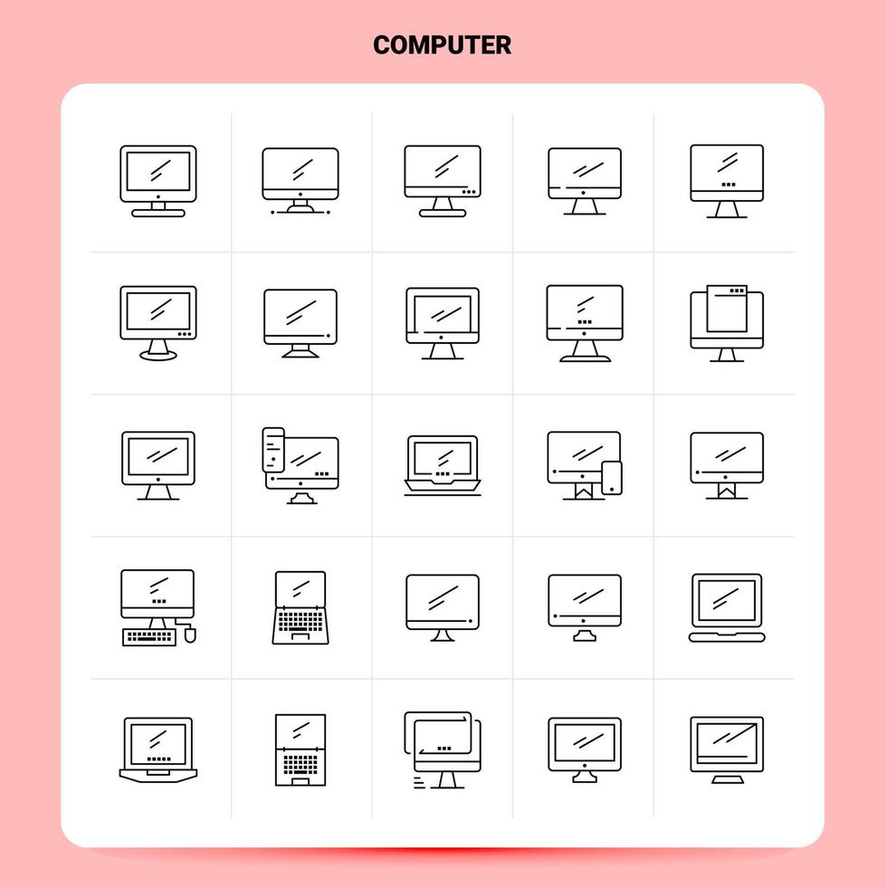 Umriss 25 Computer Icon Set Vektor Linienstil Design schwarze Icons Set lineare Piktogramm Pack Web und mobile Geschäftsideen Design Vektor Illustration