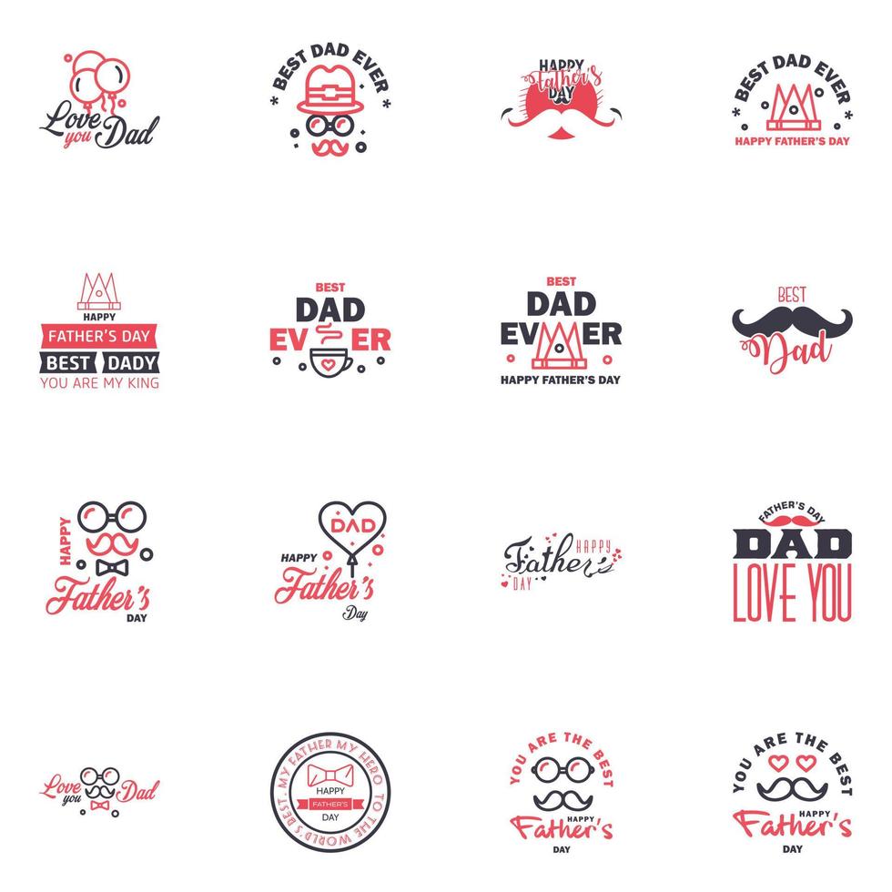 16 schwarze und rosa Happy Fathers Day Design Collection ein Satz von zwölf braun gefärbten Vatertagsdesigns im Vintage-Stil auf hellem Hintergrund editierbare Vektordesign-Elemente vektor