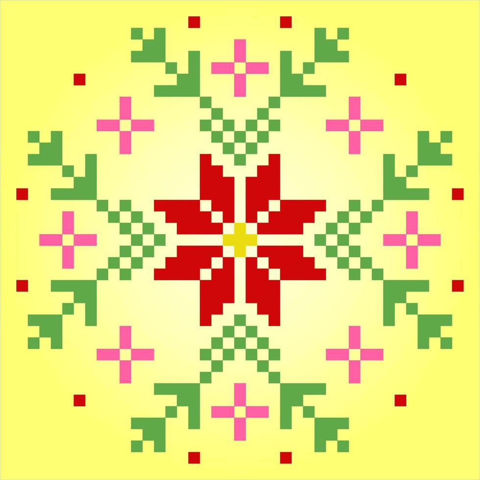 8 bitars pixel blomdekorationer. cirkel av blommor för korsstygnsmönster, i vektorillustrationer. vektor