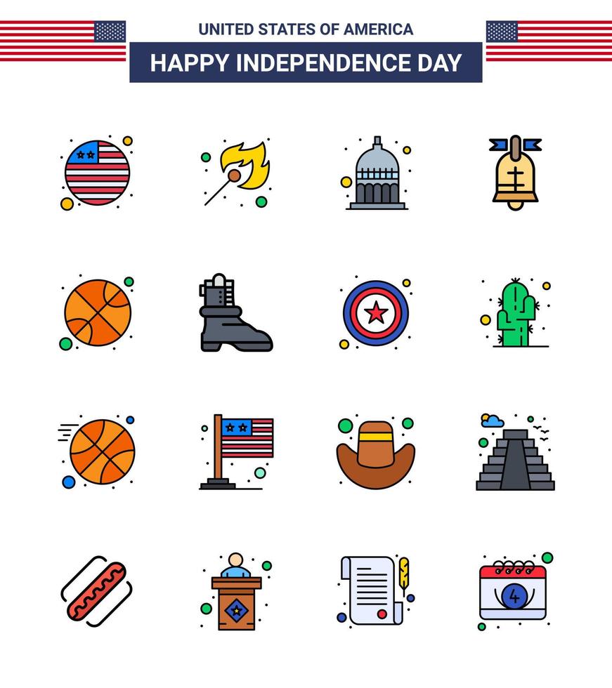 16 kreativ USA ikoner modern oberoende tecken och 4:e juli symboler av sporter basketboll indiana USA ringa redigerbar USA dag vektor design element