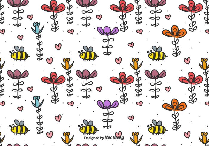 Bee och blommor Vector Bakgrund