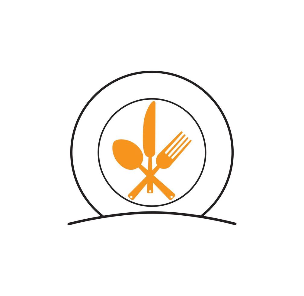 Logo-Vorlage für frische Lebensmittel. Food-Logo mit Löffel, Messer und Gabel. Logo-Vorlagenvektor für gesunde Lebensmittel vektor