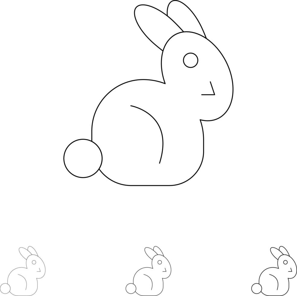 kanin påsk kanin djärv och tunn svart linje ikon uppsättning vektor
