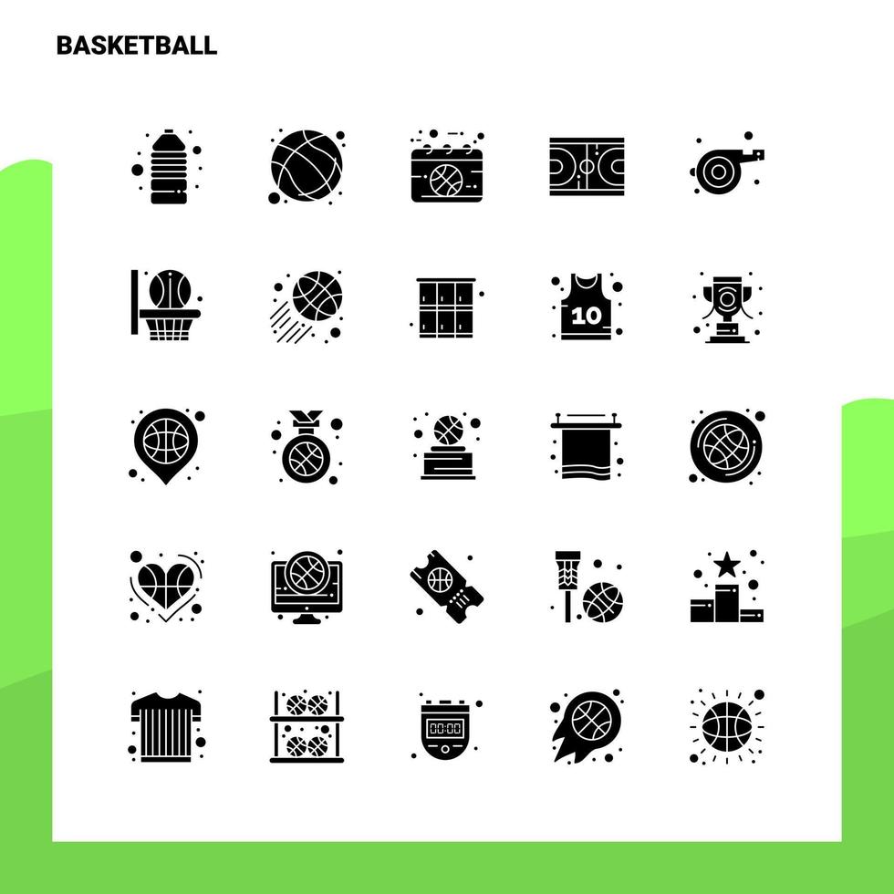 25 basketboll ikon uppsättning fast glyf ikon vektor illustration mall för webb och mobil idéer för företag företag