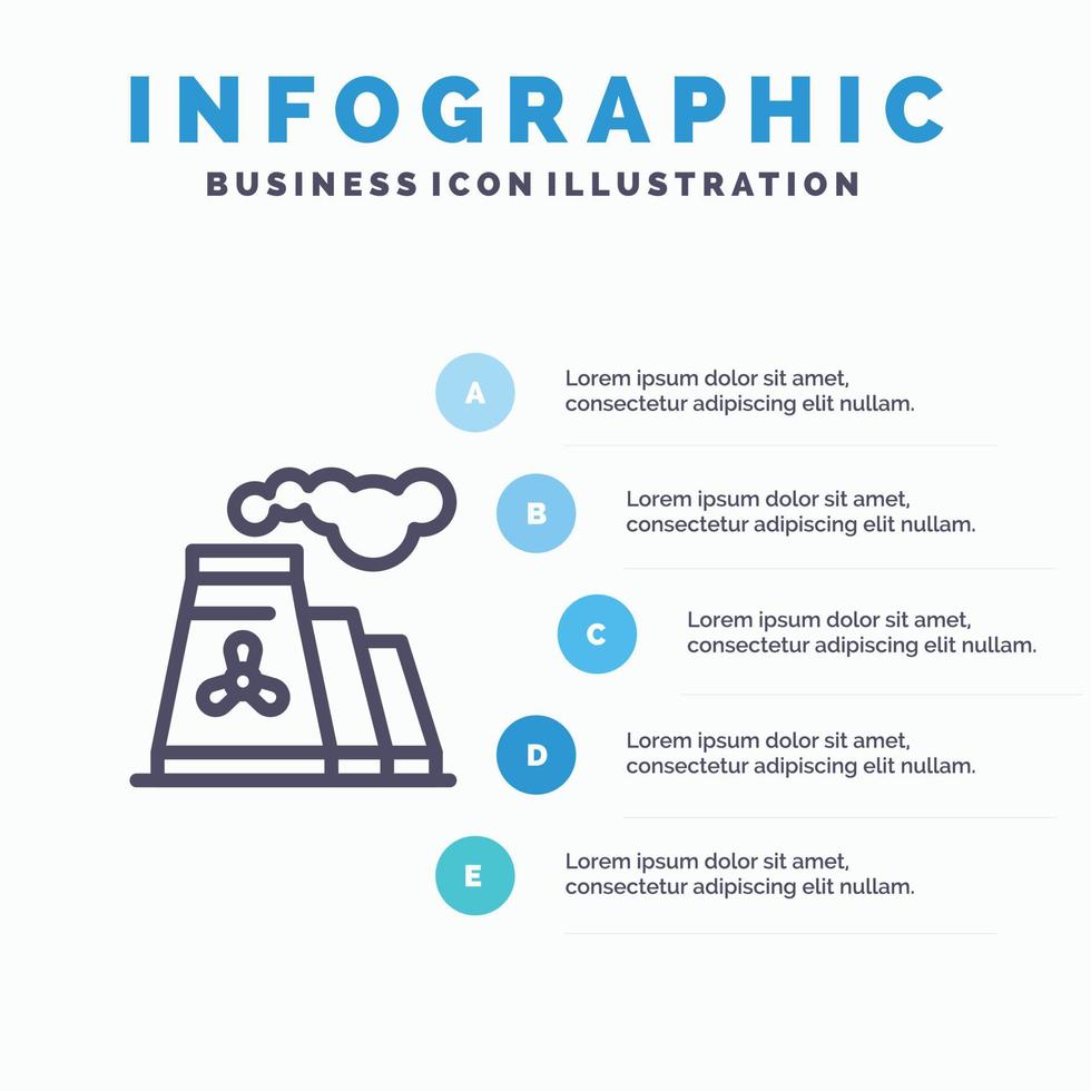 fabrik förorening produktion rök linje ikon med 5 steg presentation infographics bakgrund vektor