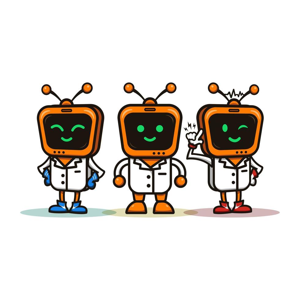 niedliche entzückende karikaturroboter-fernsehillustration für aufkleberikonenmaskottchen und -logo vektor