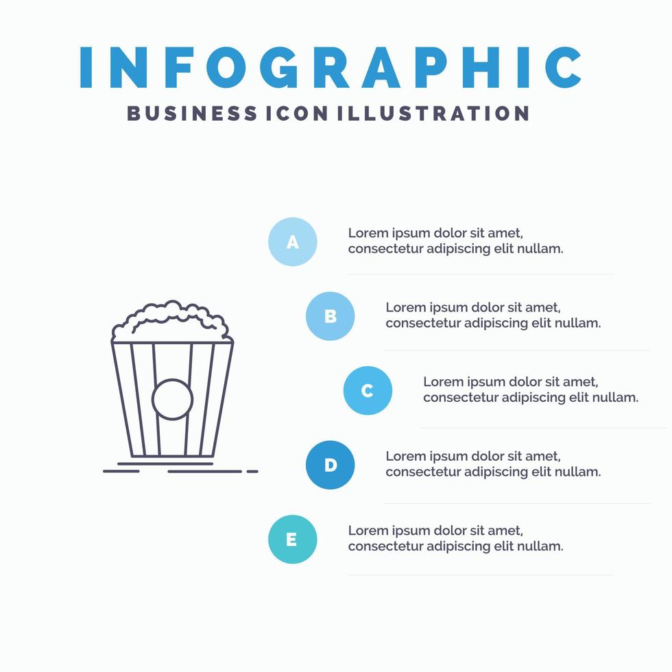 popcorn teater film mellanmål linje ikon med 5 steg presentation infographics bakgrund vektor