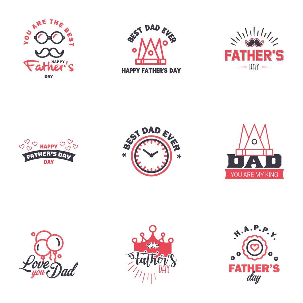 9 schwarze und rosa Happy Fathers Day Design Collection ein Satz von zwölf braun gefärbten Vatertagsdesigns im Vintage-Stil auf hellem Hintergrund editierbare Vektordesign-Elemente vektor