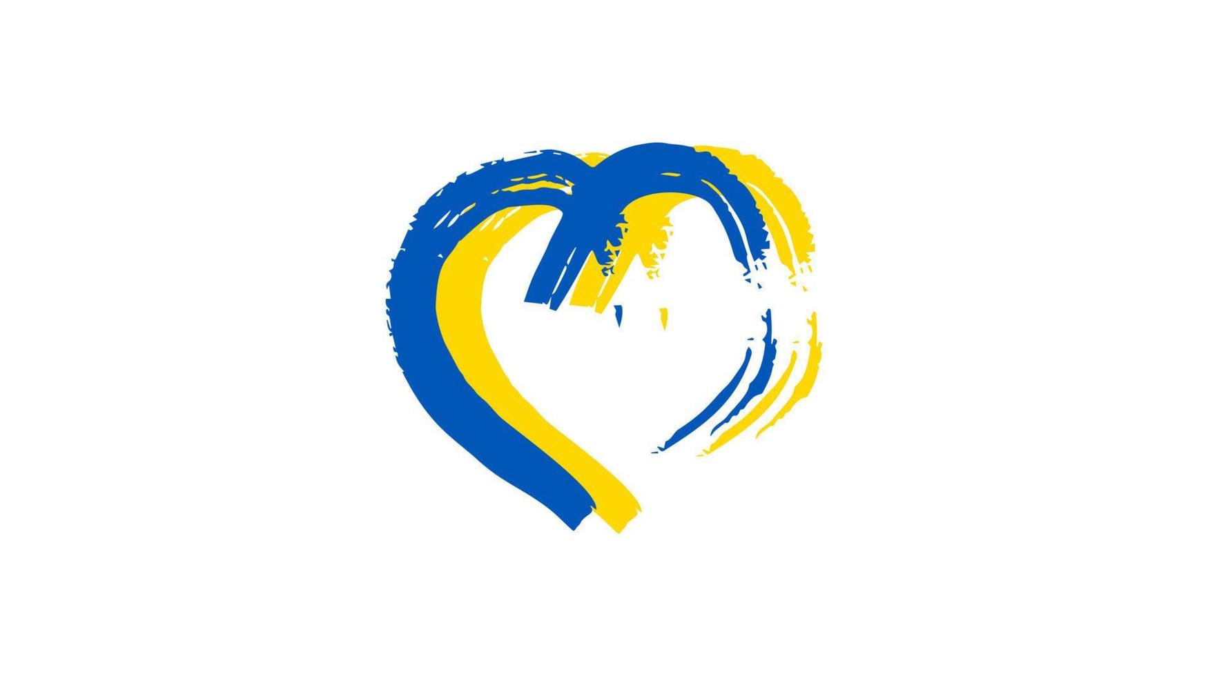 hand dragen hjärta i ukrainska färger. grunge gul och blå klotter hjärta på vit bakgrund. vektor illustration