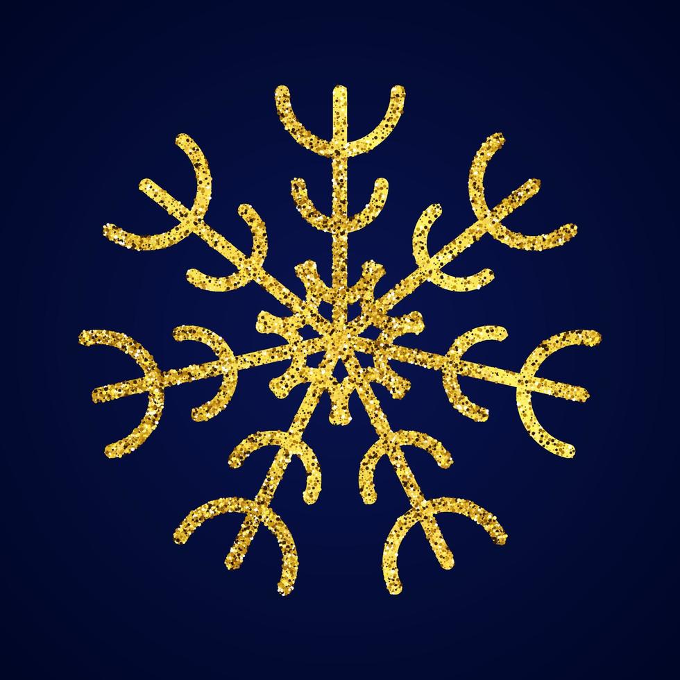 Goldglitzerschneeflocke auf dunkelblauem Hintergrund. weihnachts- und neujahrsdekorationselemente. Vektor-Illustration. vektor