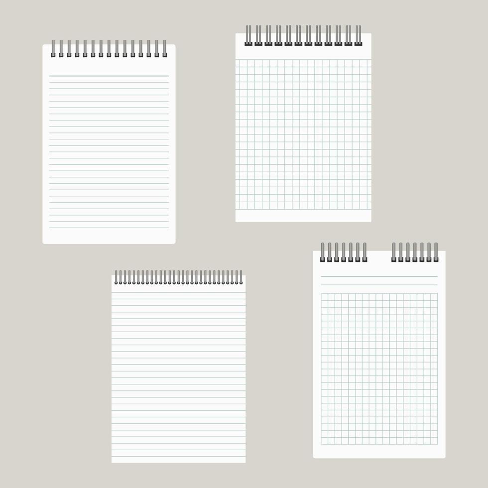 uppsättning av fyra anteckningsblock med en bindande från ovan. vektor illustration