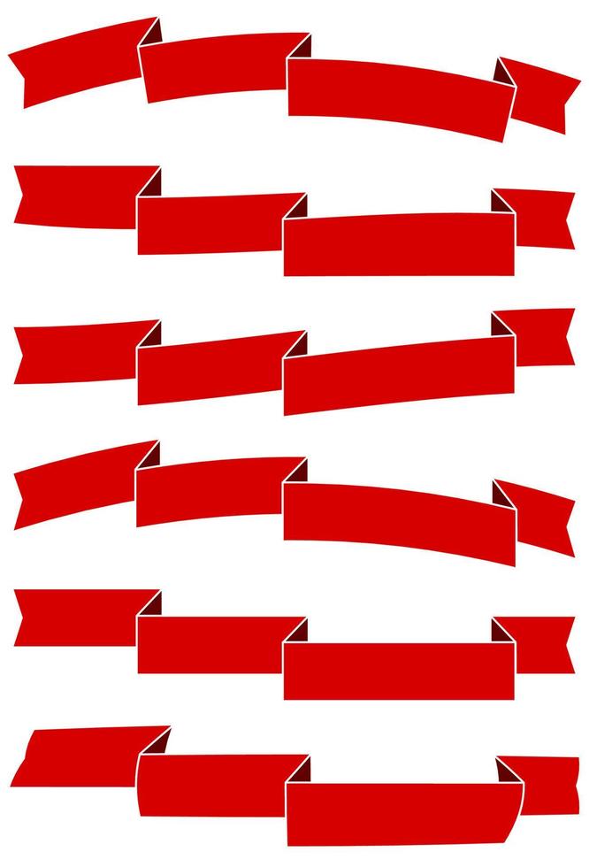 Satz von sechs roten Cartoon-Bändern für Webdesign. tolles Gestaltungselement isoliert auf weißem Hintergrund. Vektor-Illustration. vektor
