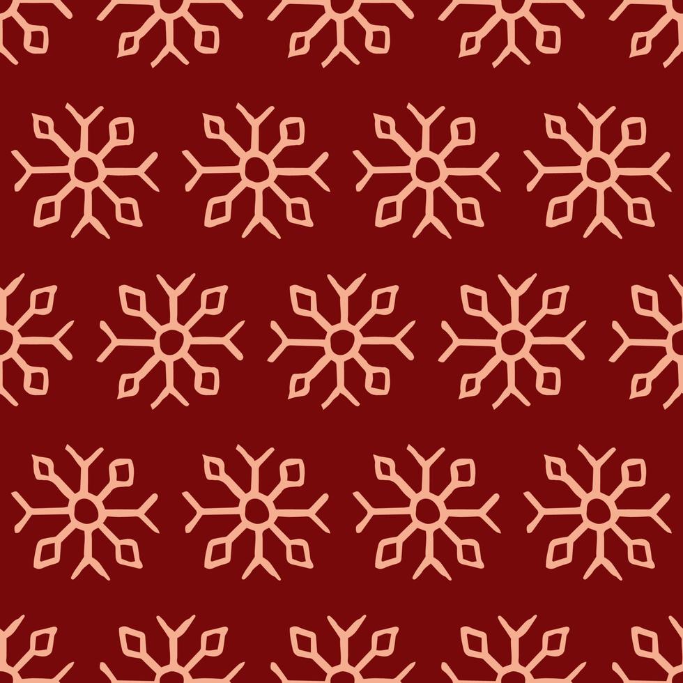 nahtloser hintergrund von hand gezeichneten schneeflocken. weiße Schneeflocken auf rotem Hintergrund. weihnachts- und neujahrsdekorationselemente. Vektor-Illustration. vektor