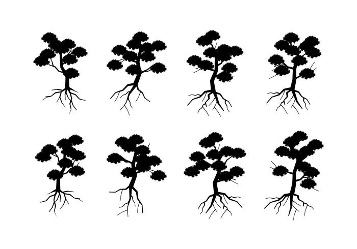 Silhouette träd med rötter Gratis Vector
