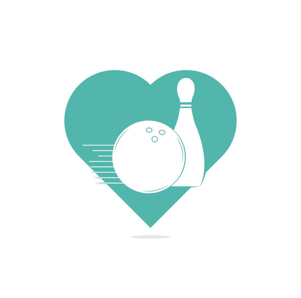bowling boll och bowling stift hjärta form begrepp logotyp, ikoner och symbol. hjärta form bowling boll och bowling stift illustration. vektor