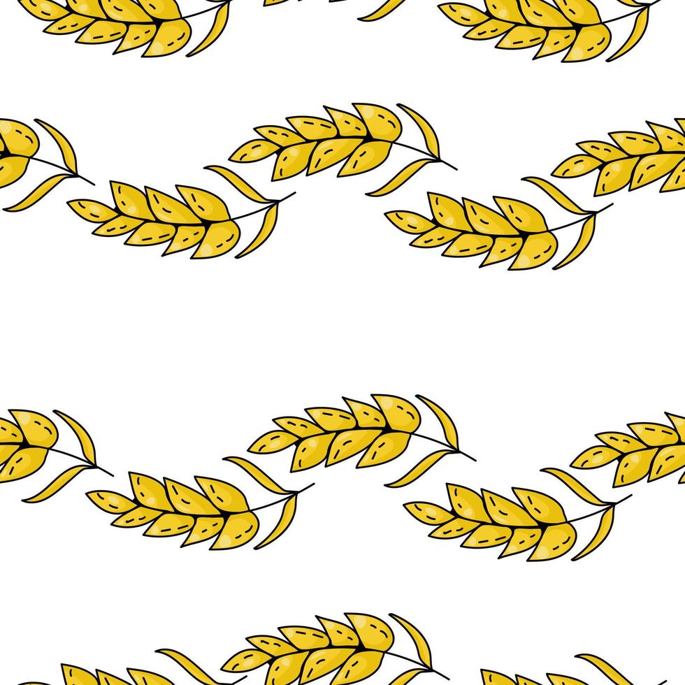 Nahtloses Muster aus leuchtend gelben Ährchen, die in horizontalen Reihen auf weißem Hintergrund angeordnet sind vektor