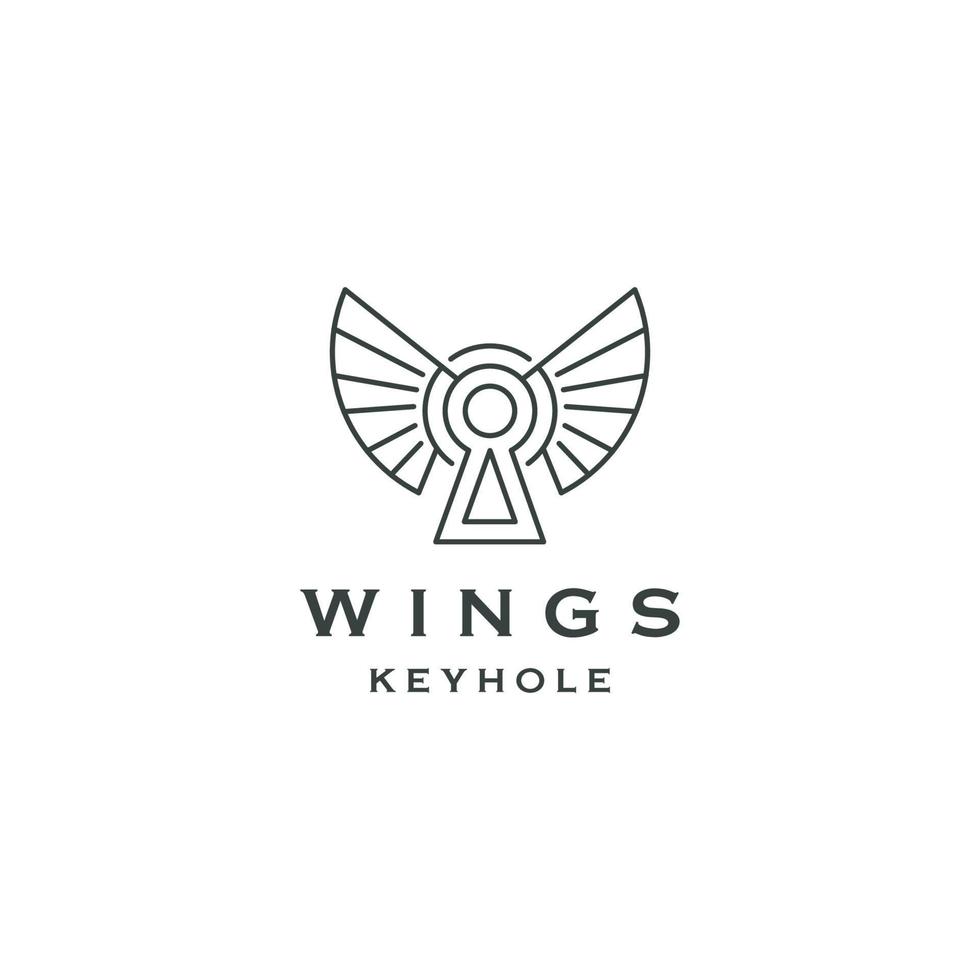 Flügel mit Designvorlage für das Logo-Symbol der Schlüssellochlinie vektor