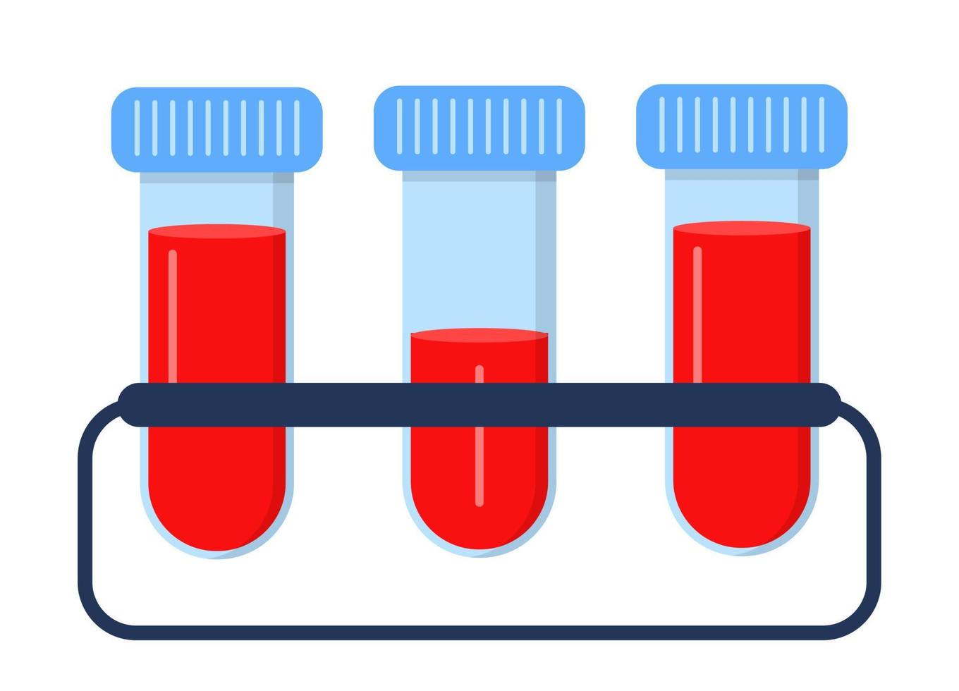 Röhrentest-Icon-Vektor im flachen Stil. drei Röhrchen mit Blut für klinische Tests. vektor