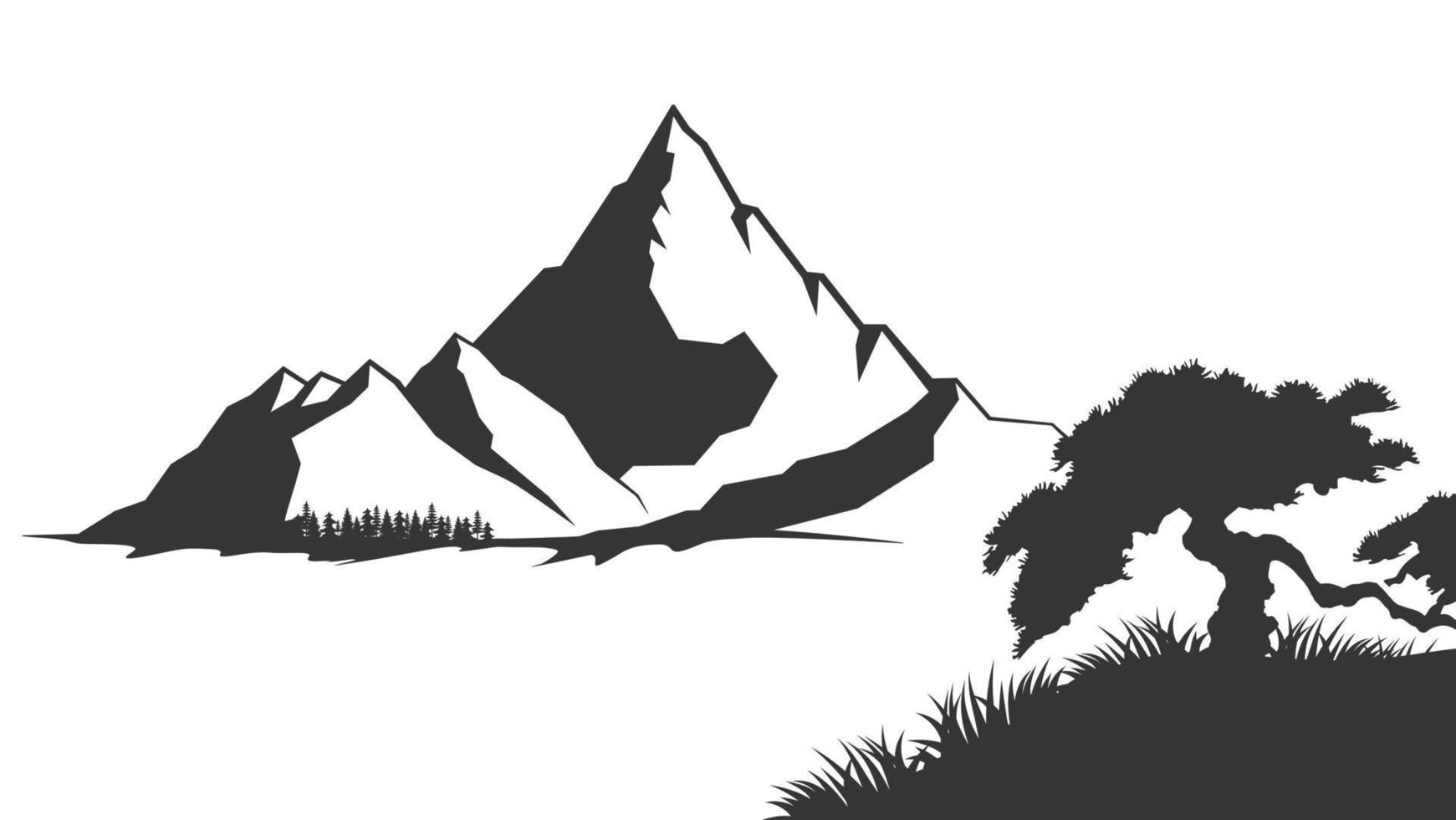 Berge Vektor. Bergkette Silhouette isolierte Vektorillustration. Gebirgssilhouette auf weißem Hintergrund. vektor