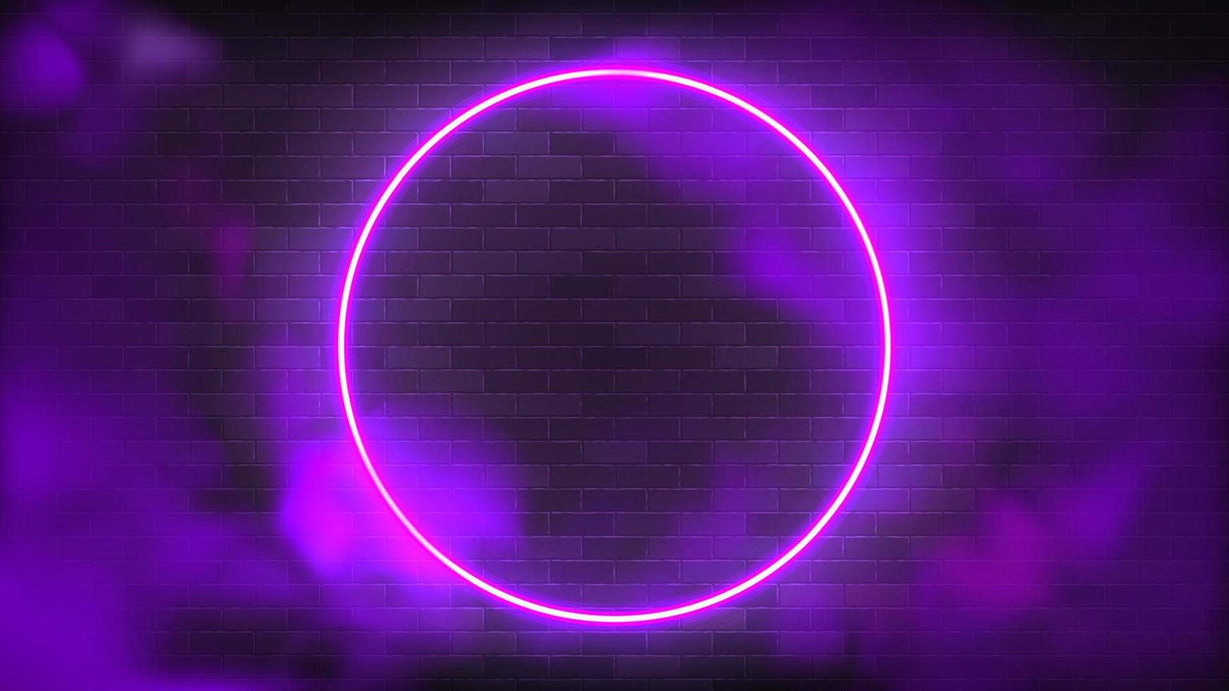 neon ringa på en violett bakgrund i dimma och stjärna damm vektor illustration. lysande runda ram som en visualisering av trogen cyber Plats. cirkel i rök begrepp för för virtuell verklighet