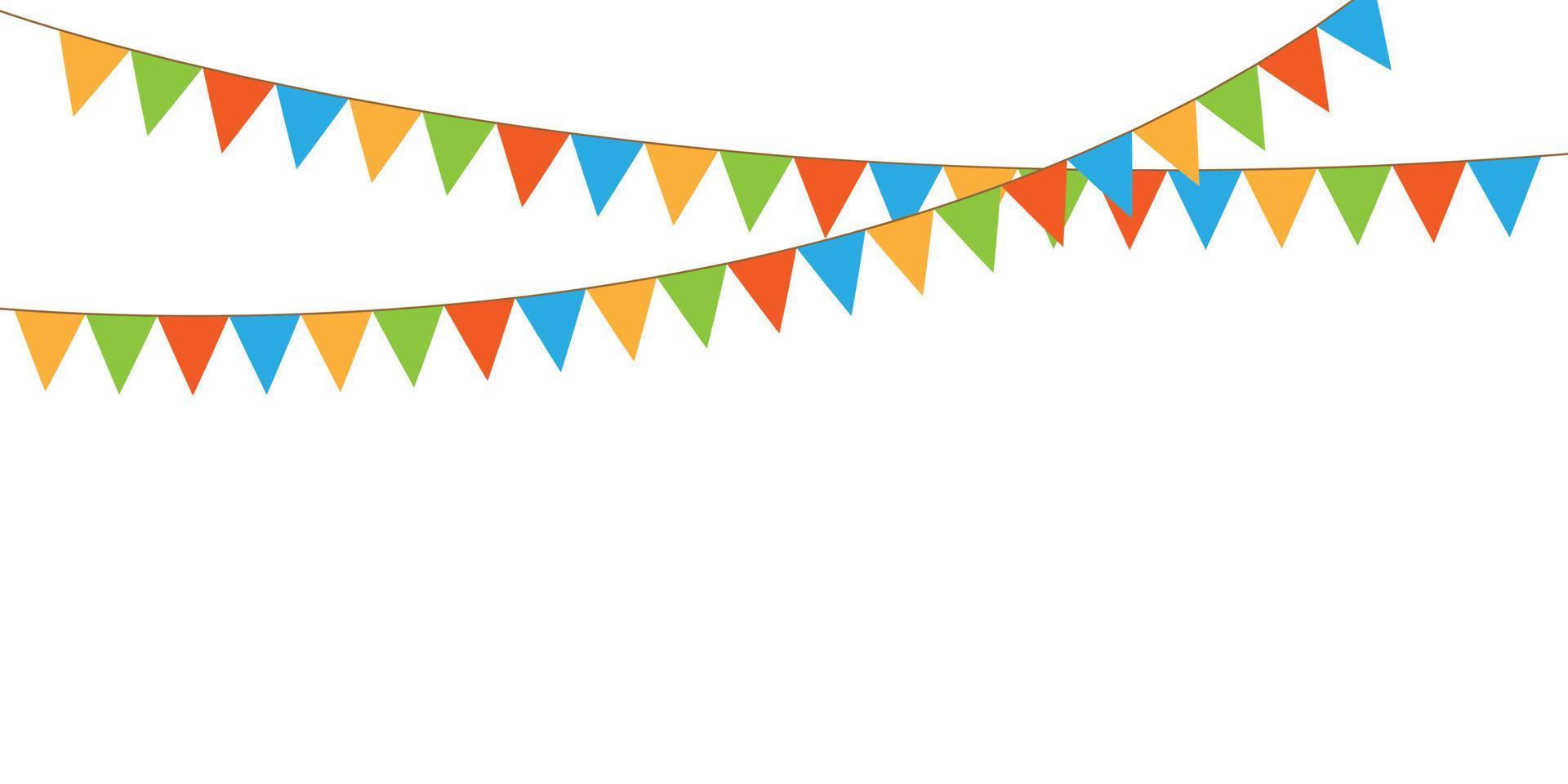 färgrik fest vimplar kedja, krans med flaggor, Semester bakgrund med hängande färgrik flaggor, vektor illustration