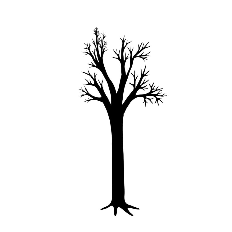 full längd svart silhuett av en träd. vektor illustration av höst träd utan löv