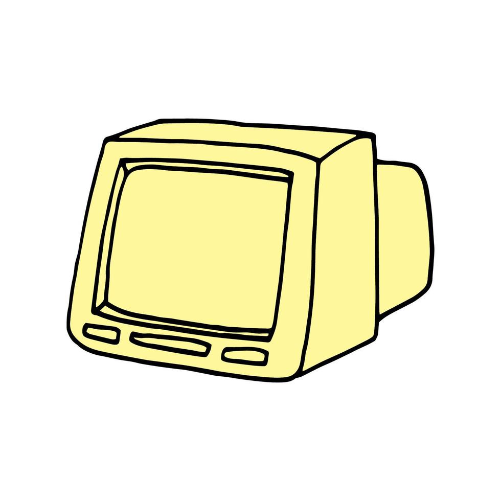 Zeichnung eines Vintage-Monitors im Skizzenstil. Vektorillustration im Vintage-Computer-Doodle-Stil vektor