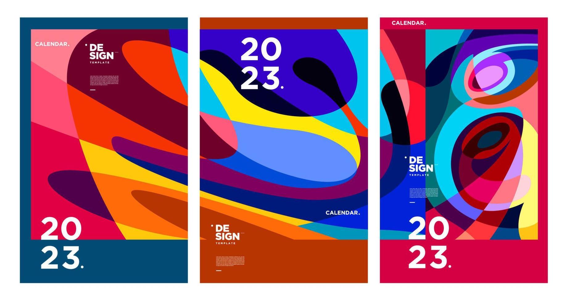 ny år 2023 kalender design mall med geometrisk färgrik abstrakt. vektor kalender design.