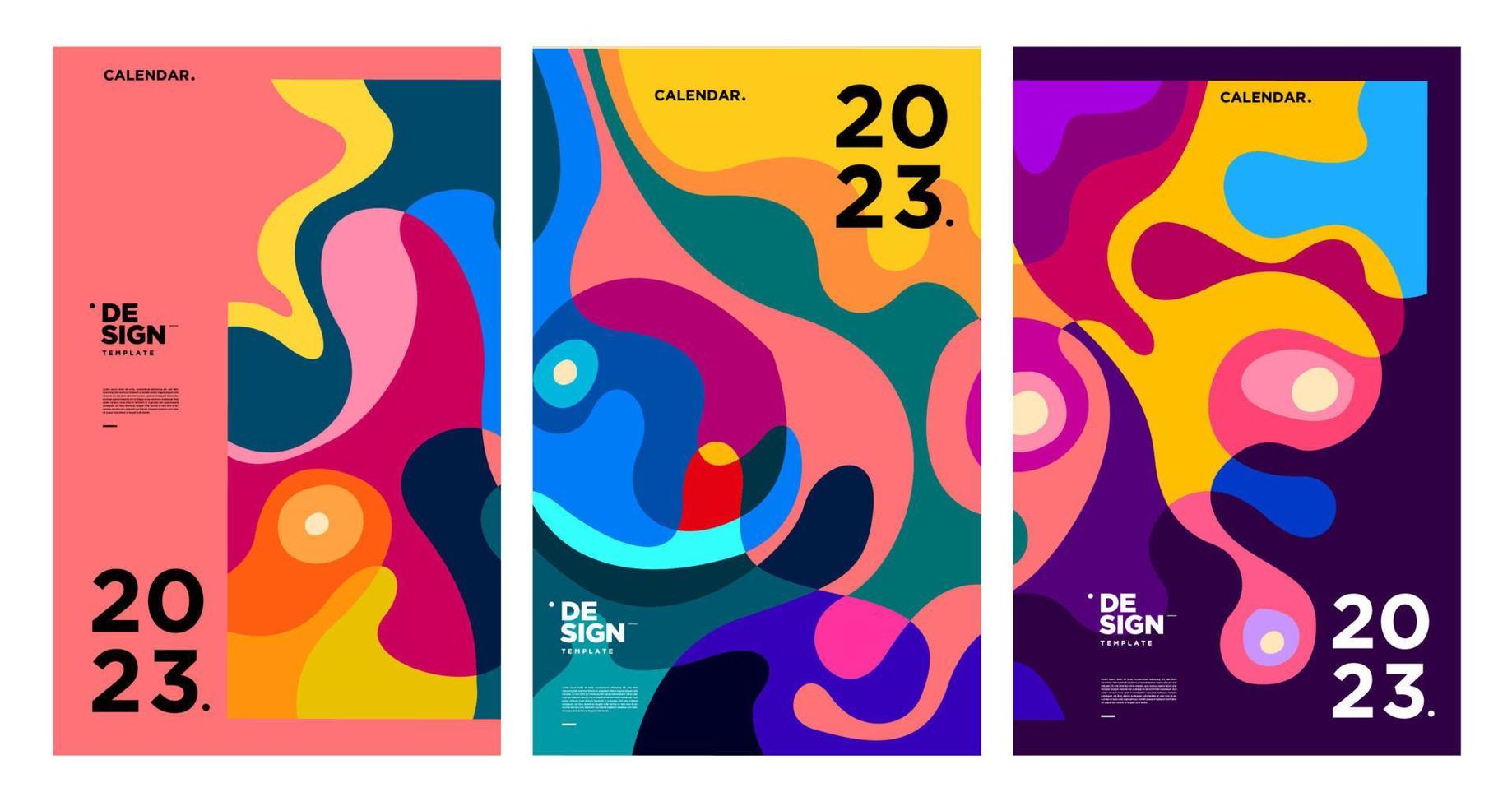 ny år 2023 kalender design mall med geometrisk färgrik abstrakt. vektor kalender design.